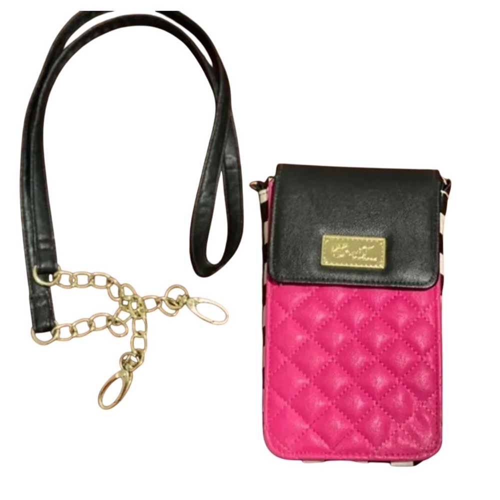 Betsey Johnson Hot Pink Quilted Phone Crossbody Bag with‎ Chain Strap